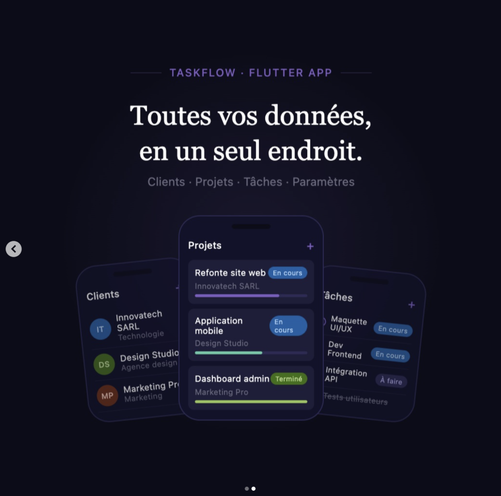Capture d'écran Instagram : développement d'une application mobile Flutter par Taladova