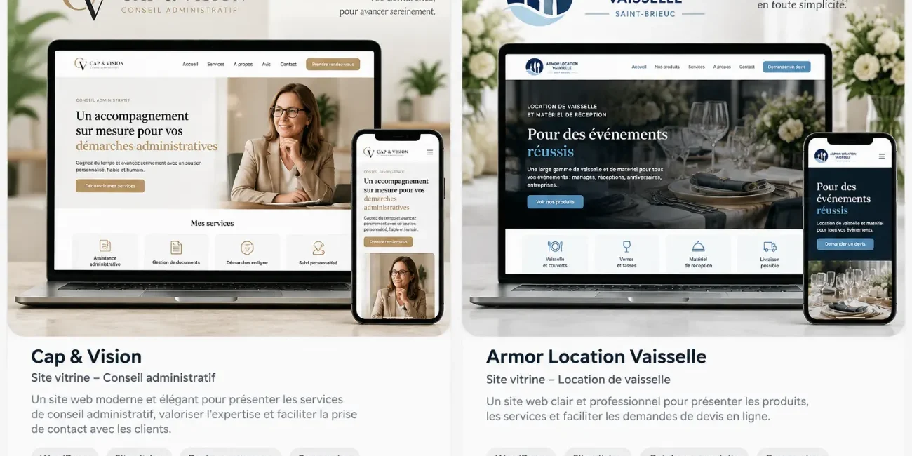 Sites vitrines réalisés par Taladova pour Cap & Vision (conseil administratif) et Armor Location Vaisselle