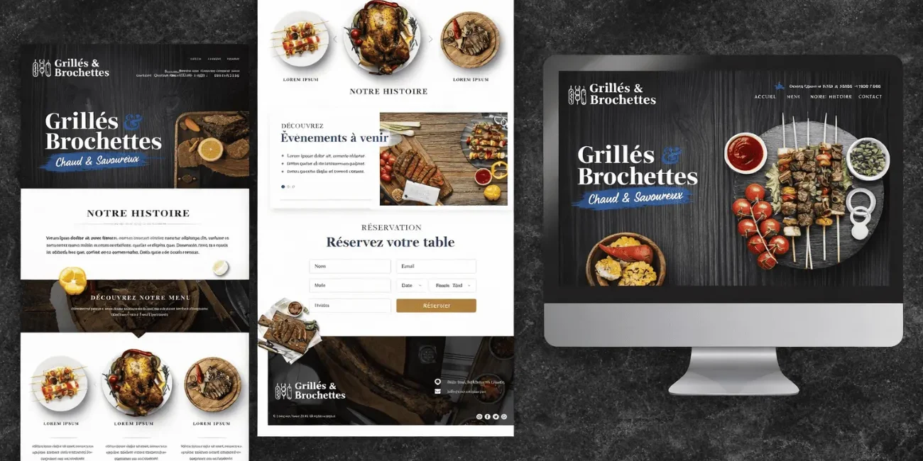 Maquette de site vitrine pour le restaurant Grillés & Brochettes, réalisée par Taladova