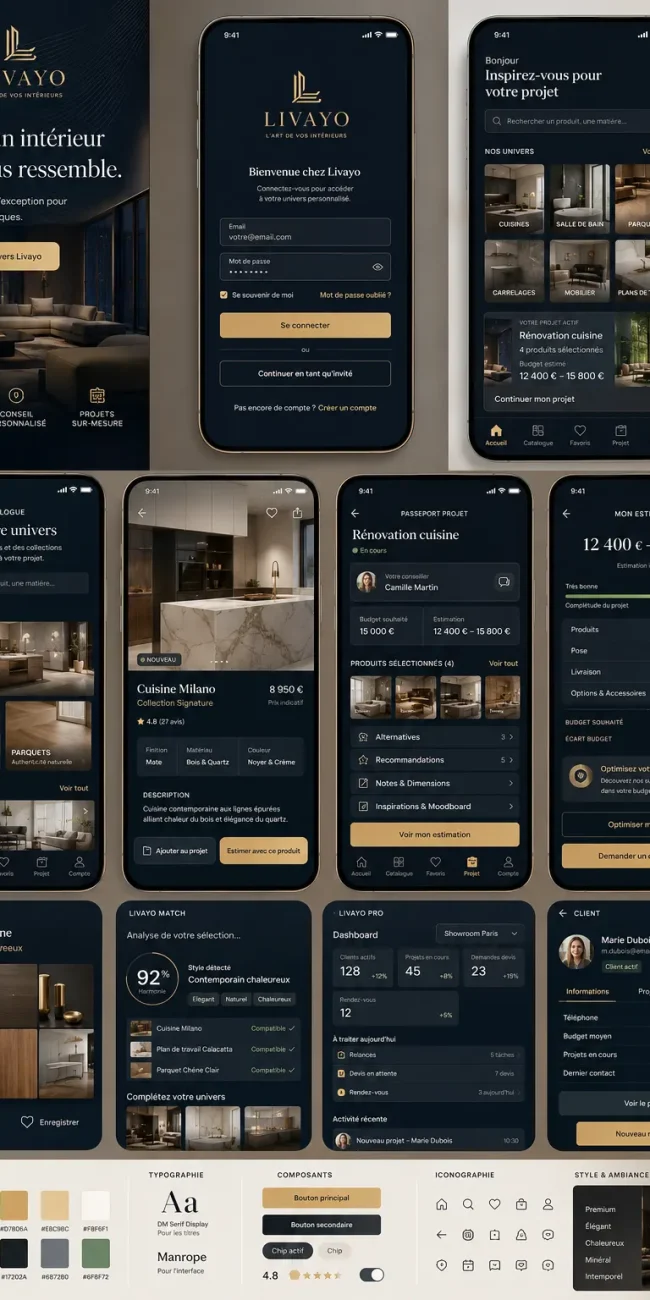 Interface mobile de l'application Livayo pour la personnalisation de mobilier