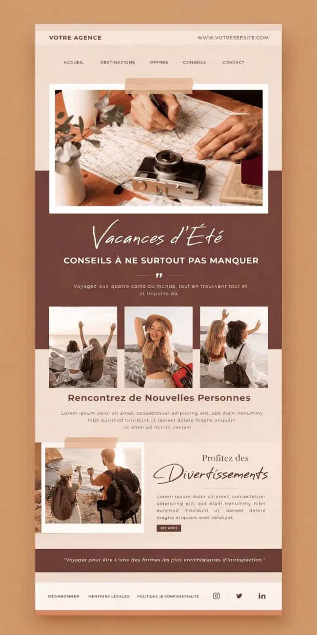 Maquette de newsletter pour une agence de voyages, réalisée par Taladova