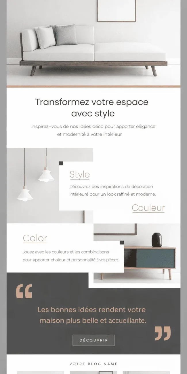 Maquette de newsletter sur le thème de la décoration intérieure, réalisée par Taladova